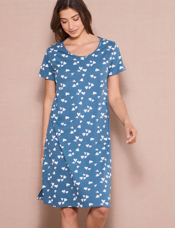 Chemise de nuit courte imprimée "cœurs" (émeraude / blanc) Chemise de nuit courte imprimée "cœurs" (émeraude / blanc)